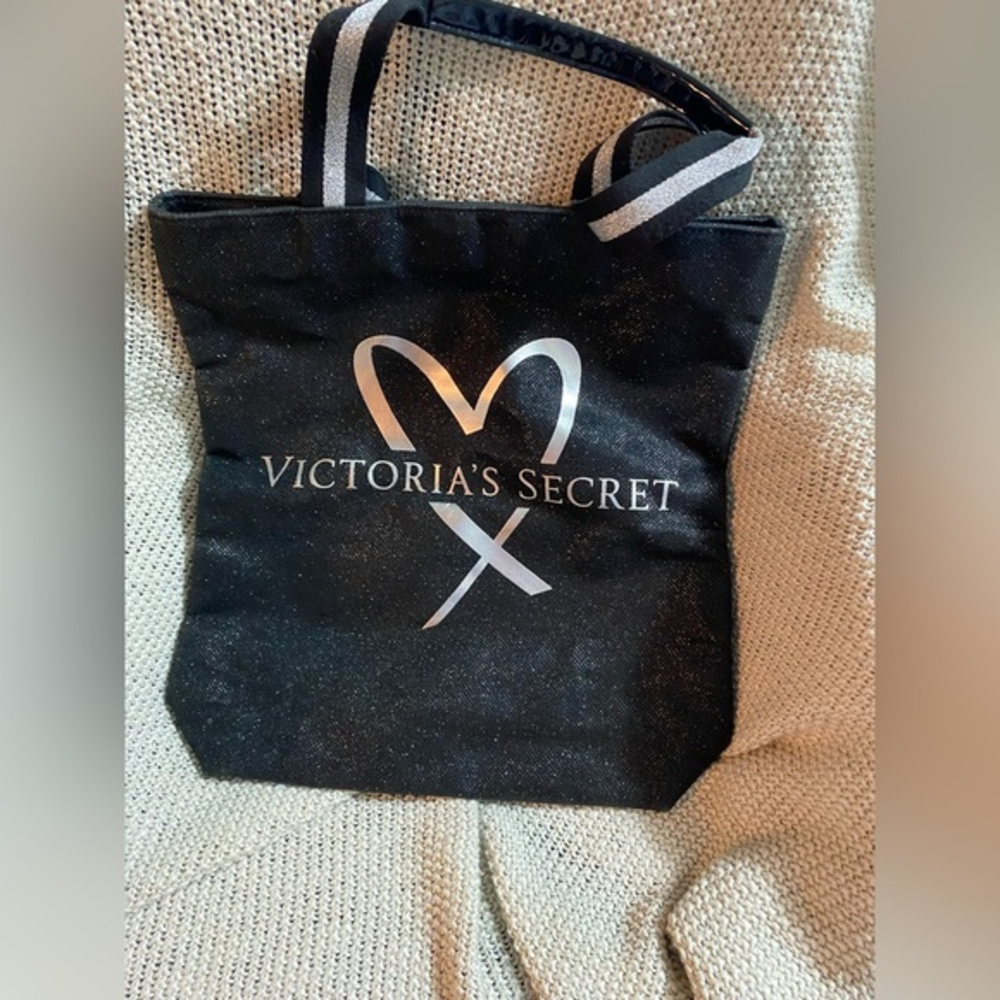 Large Victoria’s Secret Black Glitter Tote Bag